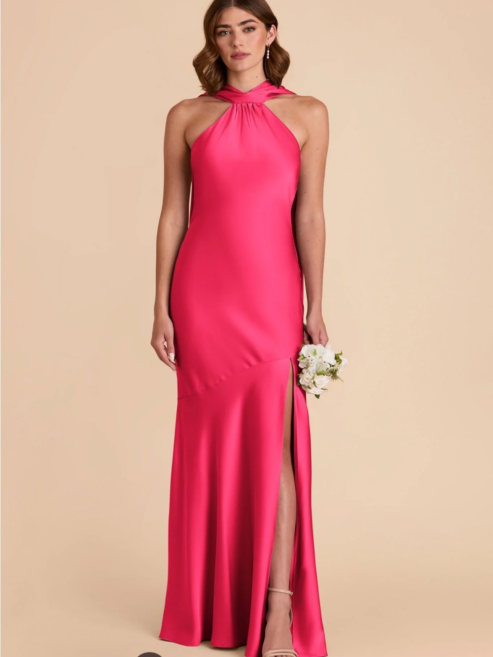Halter Neck Hot Pink Evening Gown